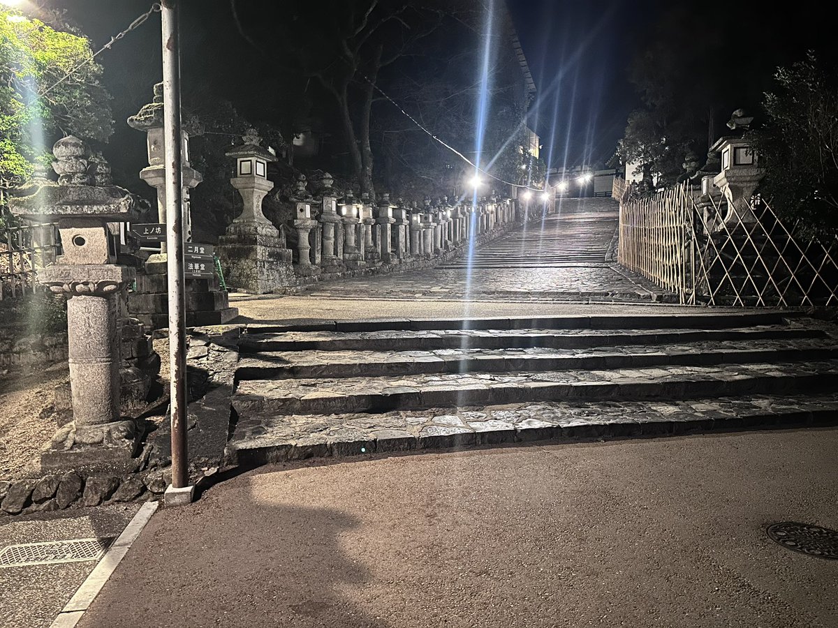 夜中までこんなに明るくしてくださってるんだな

手前左方にトイレ　
上がると上院、二月堂