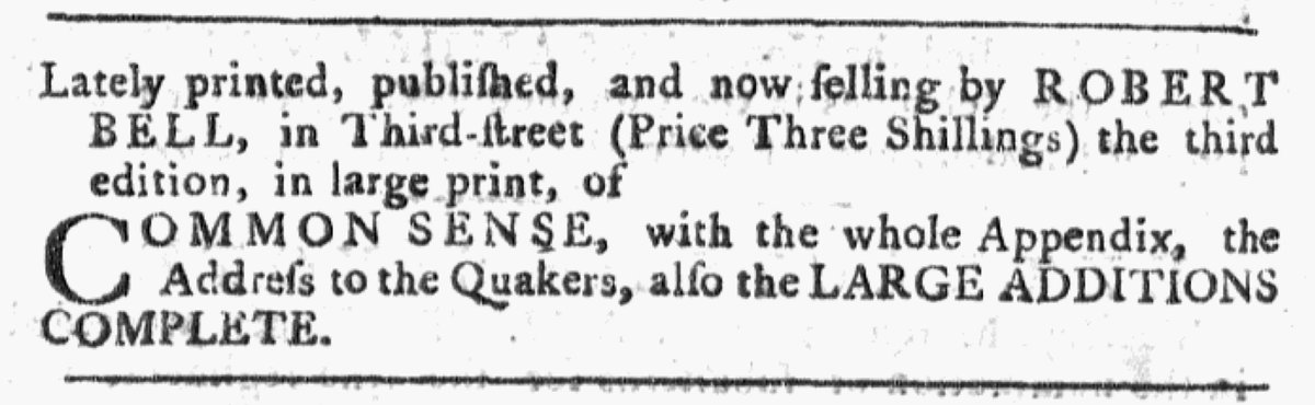 #Adverts250 Project: Special Feature

Advertisements for Thomas Paine's Common Sense Published on March 26, 1776

View them here: adverts250project.org/2026/03/26/adv… (Image: Pennsylvania Evening Post, 3/26/1776, <a href="/Readex/">Readex</a>)
