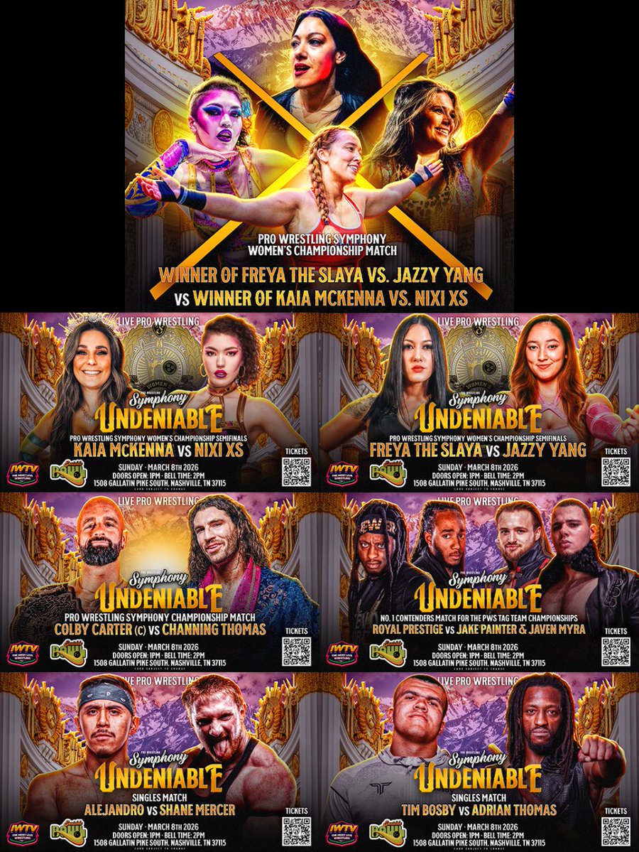 Undeniable is one week away and the card is STACKED!

Sunday, March 8th <a href="/eastsidebowl/">Eastside Bowl</a> with a 2 p.m. Bell Time!

- <a href="/KaiaMcK/">Kaia McKenna</a>, <a href="/freya_the_slaya/">Freya the Slaya</a>, <a href="/nixi_pw/">✨ Nixi XS ✨</a> &amp; <a href="/jazzywangyang/">Jazzy Yang</a> will battle it out to crown the first ever PWS Women's Championship
- <a href="/TheColbyCarter/">C o l b y C a r t e r</a> puts his PWS Championship