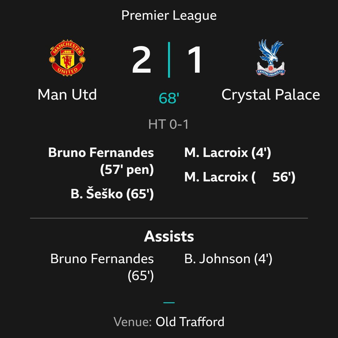 Manchester United 2:1 Crystal palace