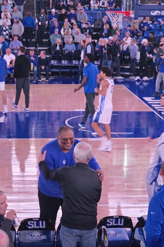 I had a chance to say hello to old friend <a href="/Coreytate74Tate/">Corey Tate</a> last night before the SLU game. Corey was the head coach at MAC when I  broadcast their games on J-98 from 2004-2009. He is now a SLU assistant  coach. It was good to see him after all these years. 🏀