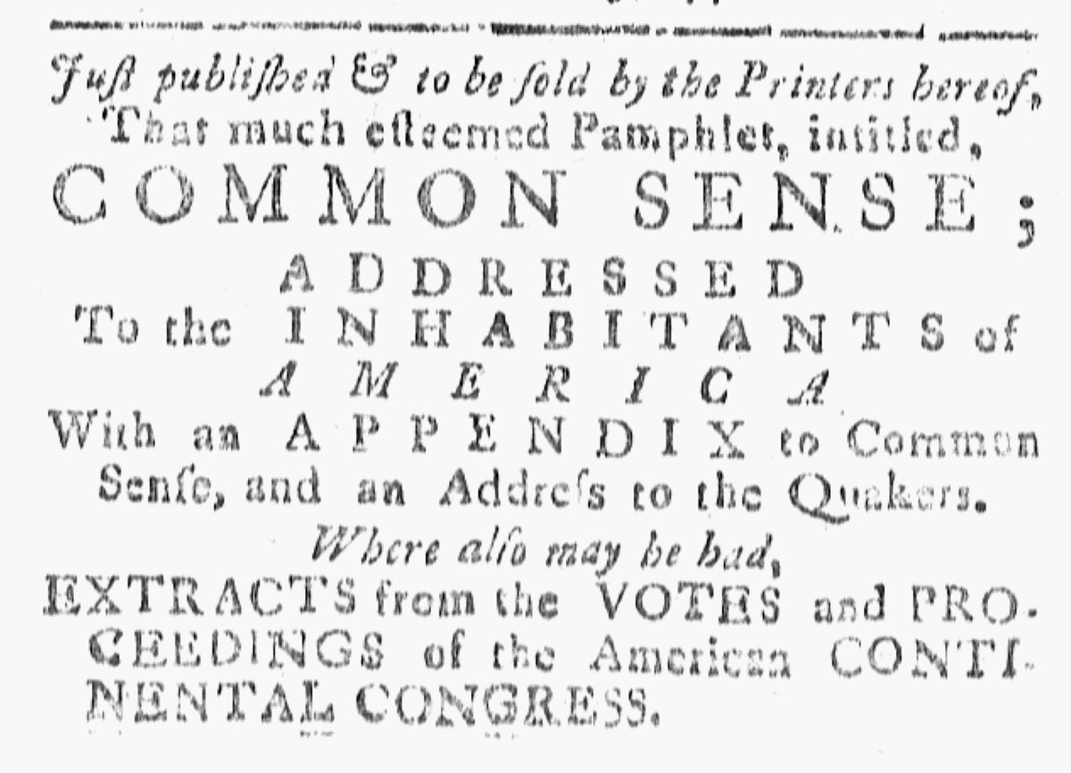 #Adverts250 Project: Special Feature

Advertisements for Thomas Paine's Common Sense Published on March 27, 1776

View them here: adverts250project.org/2026/03/27/adv… (Image: Connecticut Journal, 3/27/1776, <a href="/Readex/">Readex</a>)