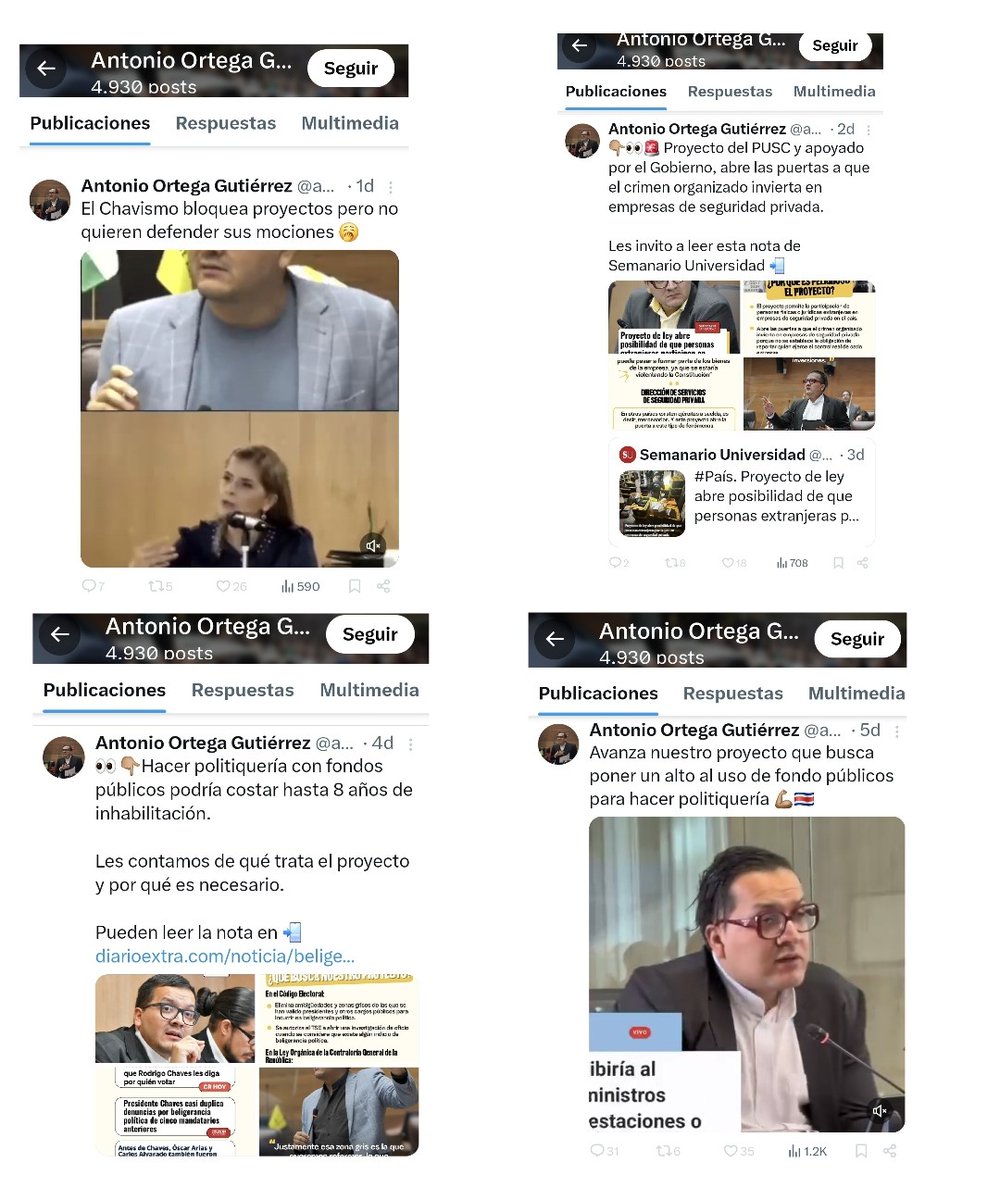 Antonio Ortega es diputado de la República por el partido Frente Amplio,  en su cuenta en X hace publicaciones respecto a proyectos de ley y temas país, en los que como ciudadana tengo  interés,  sin embargo,  me bloqueó hace meses, el TSE tutelará mis derechos? <a href="/TSECostaRica/">TSE Costa Rica</a>
