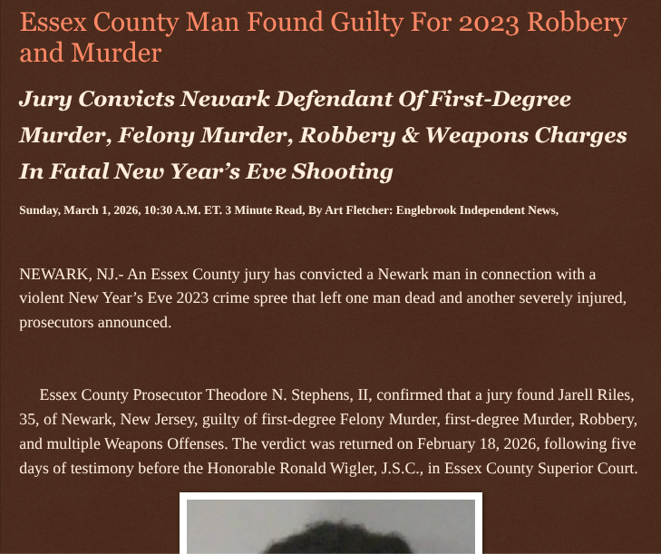 ArtFletcher9's tweet photo. Essex County Man Found Guilty For 2023 Robbery and Murder https://t.co/sZgpPnEmK8 via @Englebrooknews #NewJersey #CrimeNews #EssexCountyNJ #NewarkNJ #Convicted #guiltyverdicts #murder #weapons #robbery #newyearseve #violent #robberyspree @wireless_step @HRG_Media @LodiNJNews @Fordmb1953 @SarahGeving1 @Shannon96574094 @Daytobehappy @janninereid1 @gator4kb18 @MichelleF_35 @TrumpWasRite2 @KathyKbrose @RobGerundo @JimBobW49