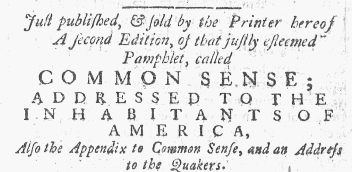 #Adverts250 Project: Special Feature

Advertisements for Thomas Paine's Common Sense Published on March 30, 1776

View them here: adverts250project.org/2026/03/30/adv… (Image: Constitutional Gazette, 3/30/1776, <a href="/Readex/">Readex</a>)