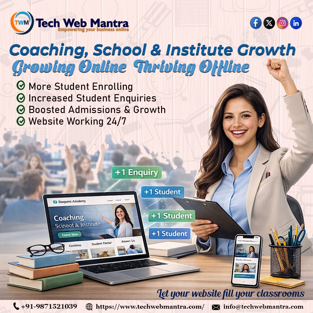 techwebmantra2's tweet photo. Want more student enquiries and admissions for your coaching or school? 🚀
Tech Web Mantra builds high-converting websites that work for you 24/7 and help fill your classrooms.
📞 +91-9871521039
🌐 https://t.co/Nq8bhFn2XJ
#TechWebMantra #InstituteGrowth #EdTech https://t.co/n8HMG9VpLS