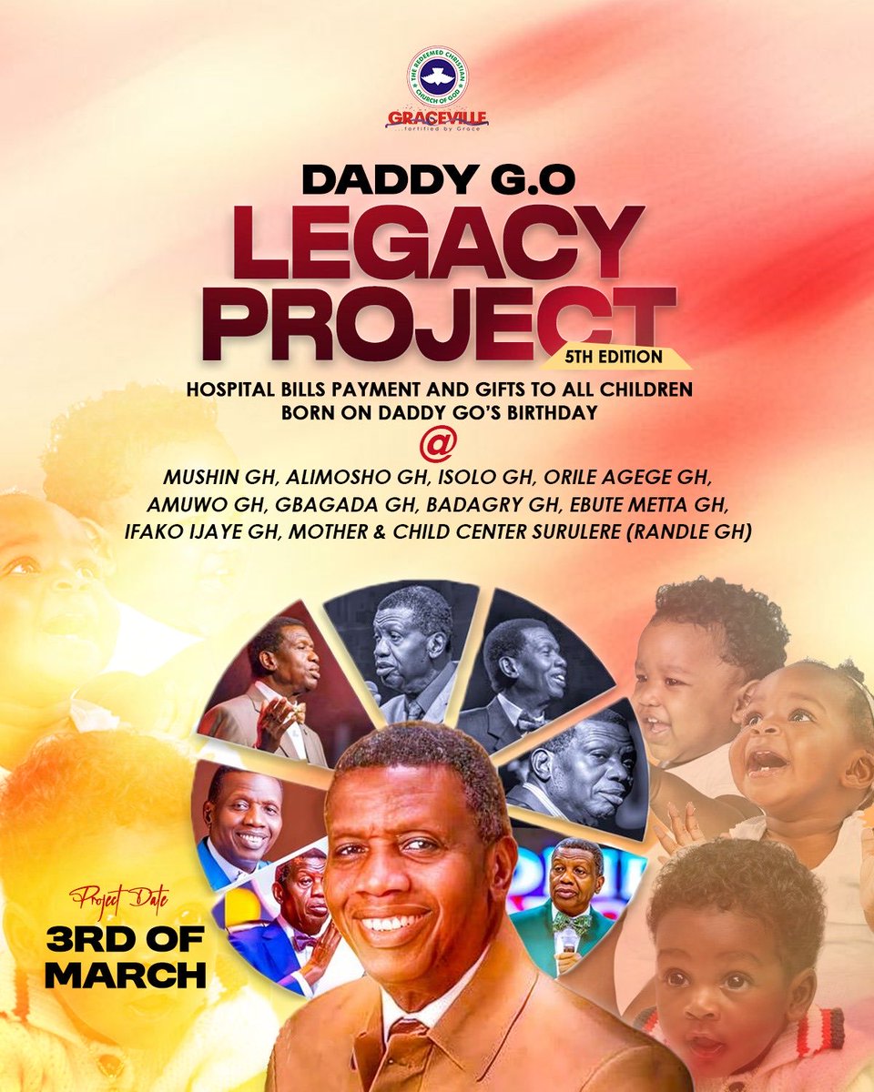 rccggraceville's tweet photo. Daddy G.O’s life is a testimony of generosity &amp; we want to keep this legacy going

For 4yrs in a row we have blessed children born on March 2 at Lagos Gen. hospitals (GH) &amp; Alimosho PHC. This year we will be going to 10 GHs

#RCCGGraceville 
#FortifiedByGrace 
#GVLegacyProject https://t.co/bVp3fC6TUr