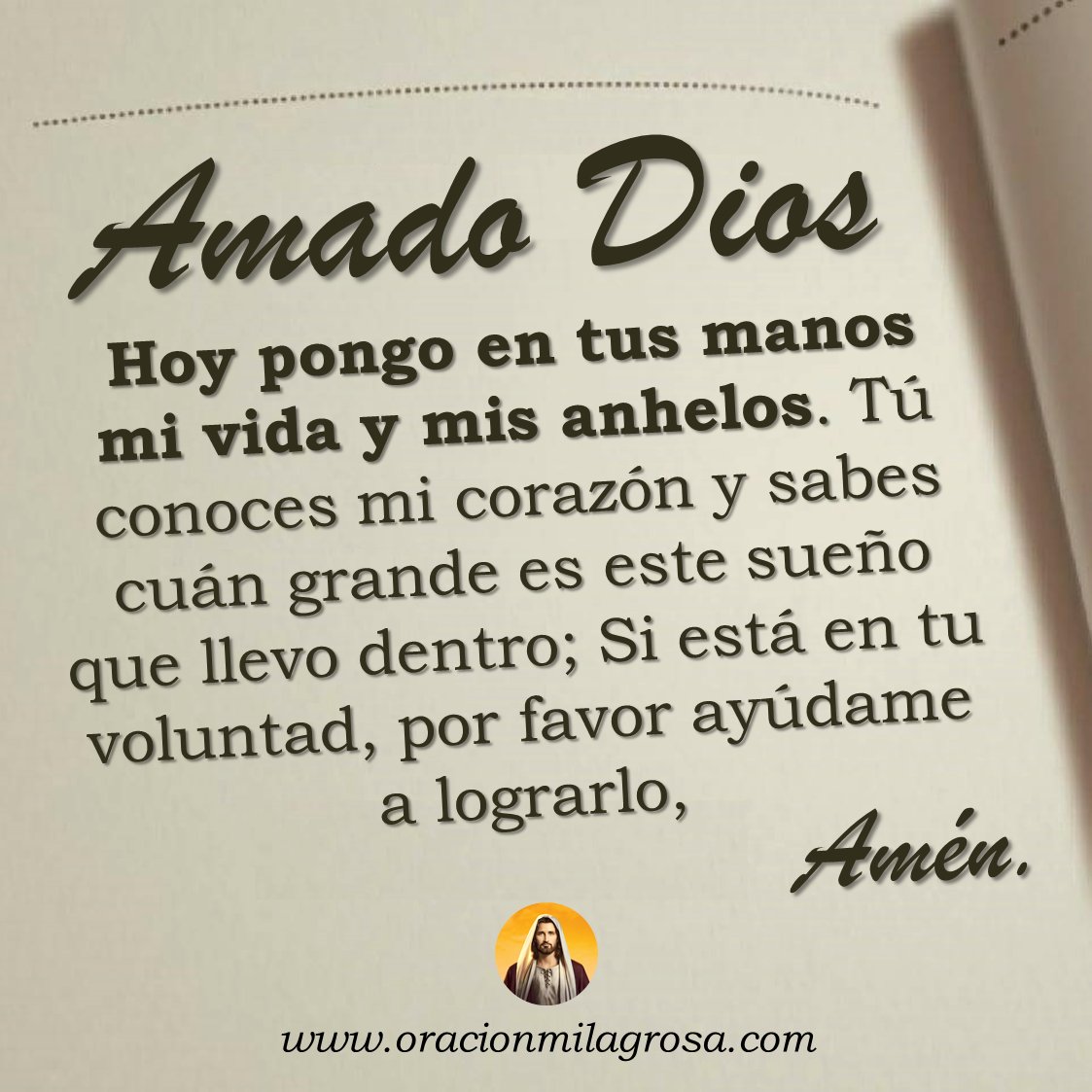 oracion_milagro's tweet photo. LA ORACIÓN MÁS MILAGROSA PARA ALCANZAR TUS SUEÑOS: Amado Dios, hoy te entrego mi vida, mis sueños y anhelos. Por favor toma mi mano, guía mis pasos, abre puertas y ayúdame a alcanzar esas metas que Tú mismo sembraste en mi corazón.

Mira este video en: https://t.co/bZdKPOY9eO ✨