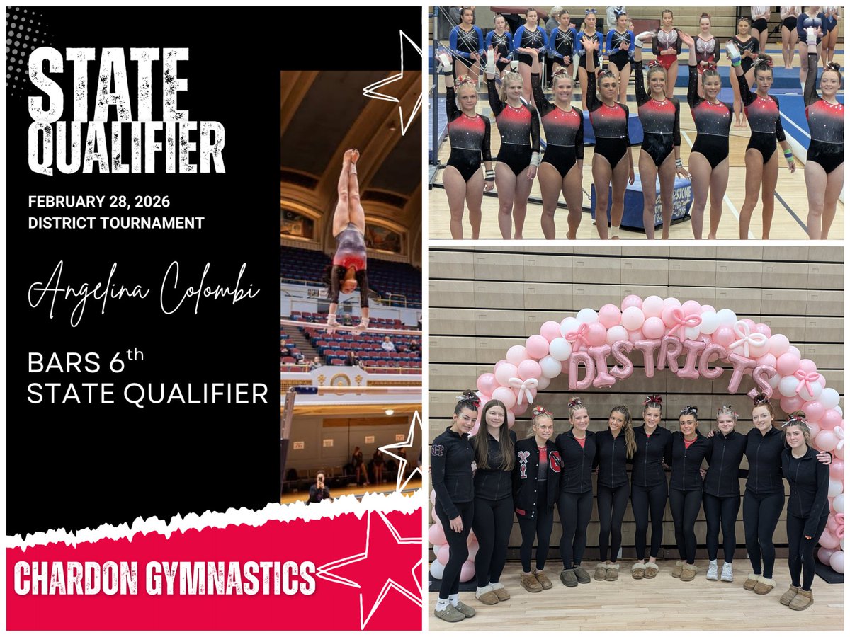 chardonboosters's tweet photo. Congratulations to our gymnastics team who finished in the top 10 at the district meet yesterday and especially to ⭐Angelina Colombi⭐ who qualified to move on to the state meet in Columbus next weekend! Way to go ladies!! https://t.co/OWw6HC5ndP