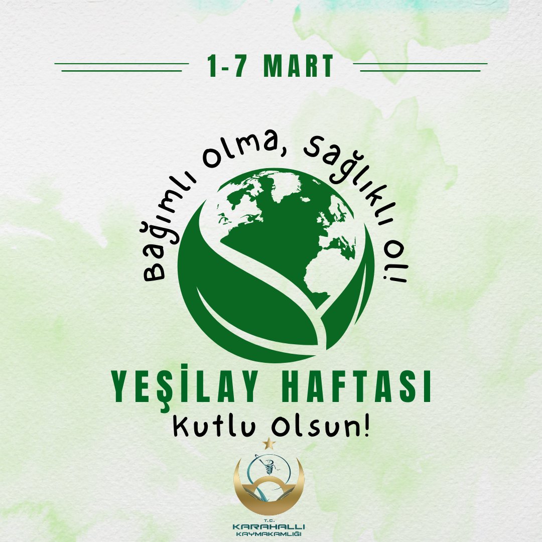 “Bağımlı Olma, Sağlıklı Ol!” 💚
Bağımlılıkla mücadele; güçlü birey ve güvenli toplumun temelidir.
Yeşilay Haftası dolayısıyla başta çocuklarımız ve gençlerimiz olmak üzere toplumumuzu zararlı alışkanlıklardan uzak, bilinçli ve sağlıklı yaşama davet ediyoruz.