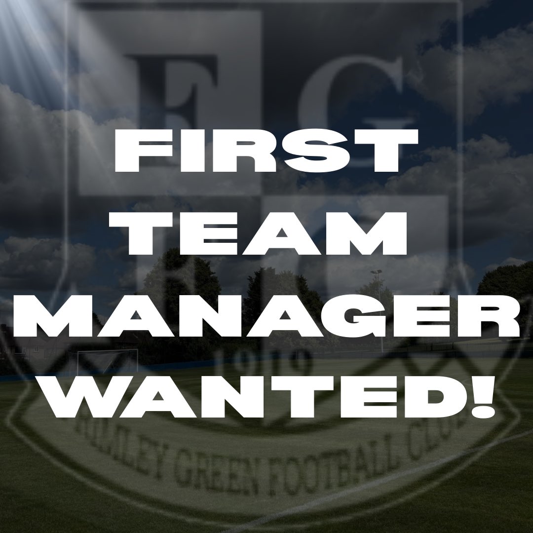 As a club we are officially on the hunt for a new First Team Manager.

We are looking for someone with ambition and commitment to moving the club forward.

Serious applications only. 

CV’s and DM’s welcome.

#NowHiring #FootballJobs ￼⚽️