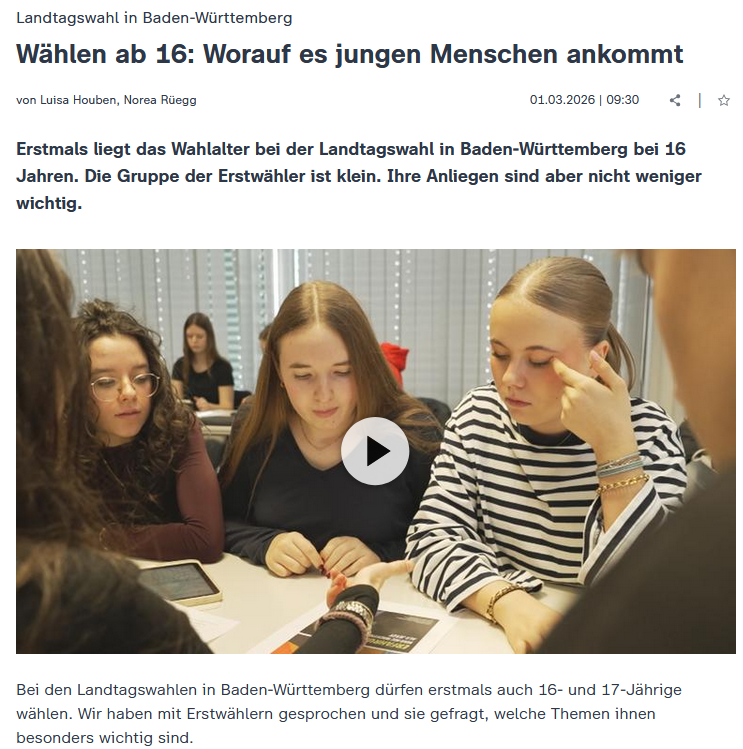 Bei den Landtagswahlen in Baden-Württemberg wird jetzt erstmals ab 16 gewählt. Also sind Jugendliche, die (nach Argumentation vieler Politiker) gestern noch zu doof waren, TikTok-Videos und Insta-Post einzuordnen, heute schon schlau genug, komplexe Wahlprogramme zu verstehen und