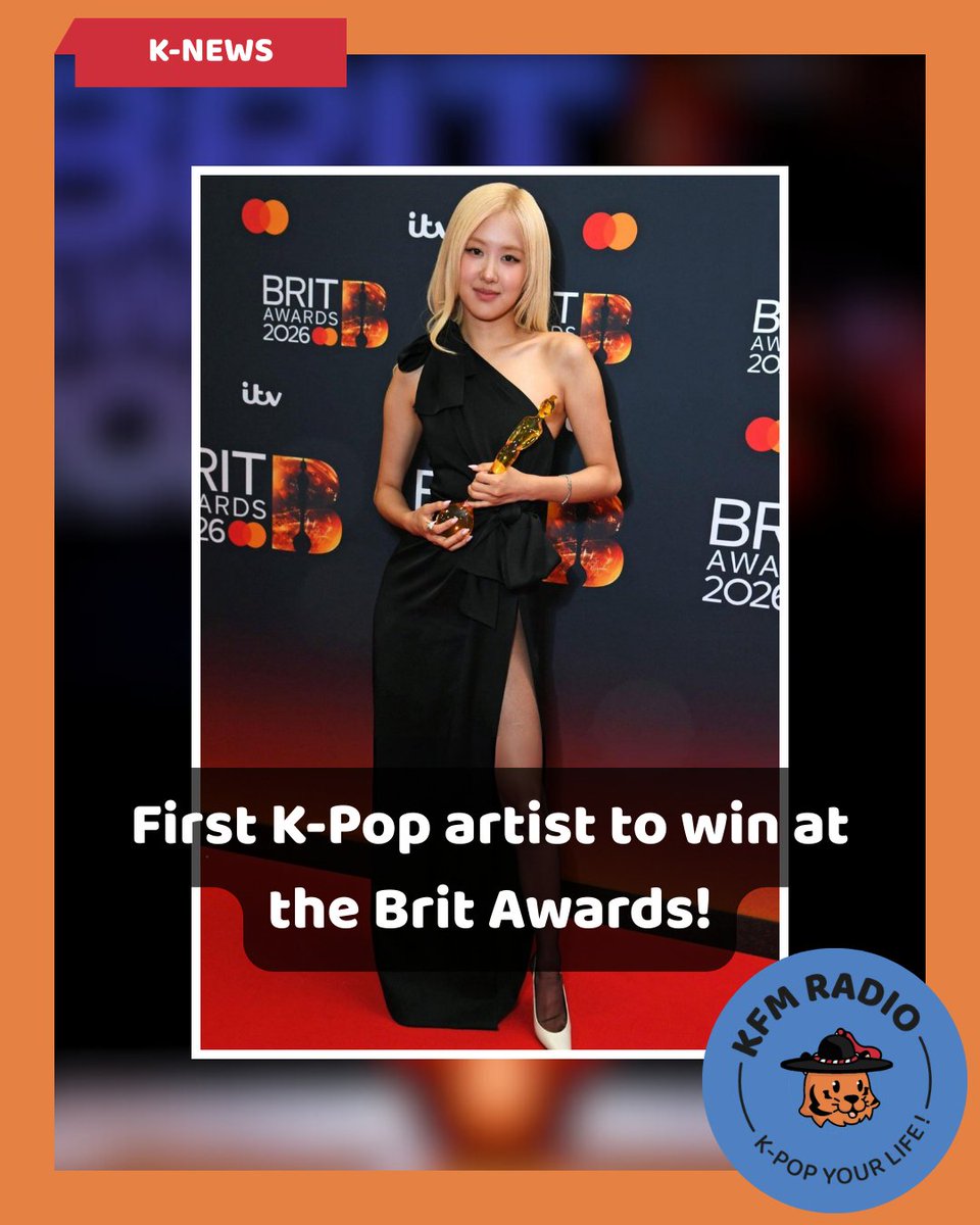 HISTORY WAS MADE AT THE <a href="/BRITs/">BRIT Awards</a>! 🏆✨

Rosé becomes the FIRST K-pop artist to win a BRIT Award! 🇬🇧🇰🇷

"APT." is officially the International Song of the Year! 🥂

Congratulations to <a href="/numberoneHQ/">numberoneHQ</a> and <a href="/BrunoMars/">Bruno Mars</a> on this legendary win in Manchester! 🌹🔥

#kpop #Brits2026 #APT #ROSÉ