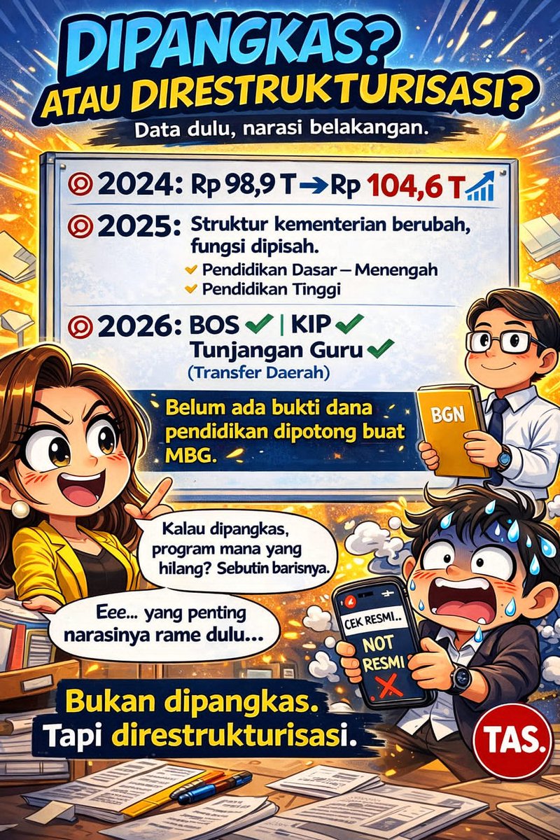 T1in1i's tweet photo. Perubahan tampilan anggaran sering disalahartikan sebagai pengurangan padahal hanya pembagian fungsi kementerian maka penting memahami konteks dan mengatakan Jangan Ngaco #TransparansiAPBN https://t.co/3toCFYUMZY