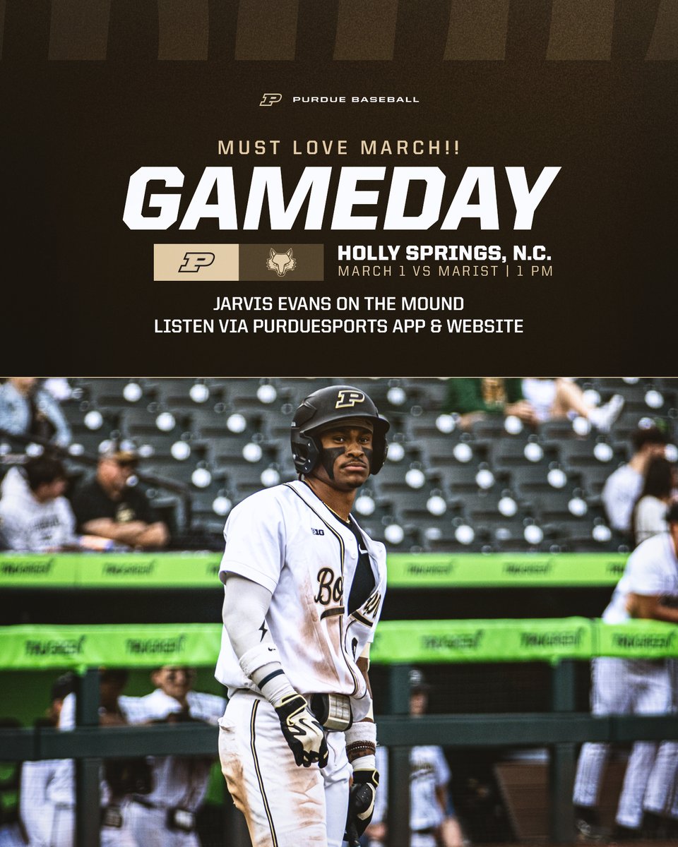 PurdueBaseball's tweet photo. A 70-degree Sunday in Holly Springs to celebrate the arrival of March. #BoilerUp #LongLiveSpring 🌞

🚂 🆚 🦊
🕐 1 PM
🏟️ Sears Field at the NMAC
💪 Jarvis Evans vs RHP Steven Mazza
🔊 https://t.co/wQqC8YqUh1 &amp; the PurdueSports App https://t.co/ku9EbxgBCp