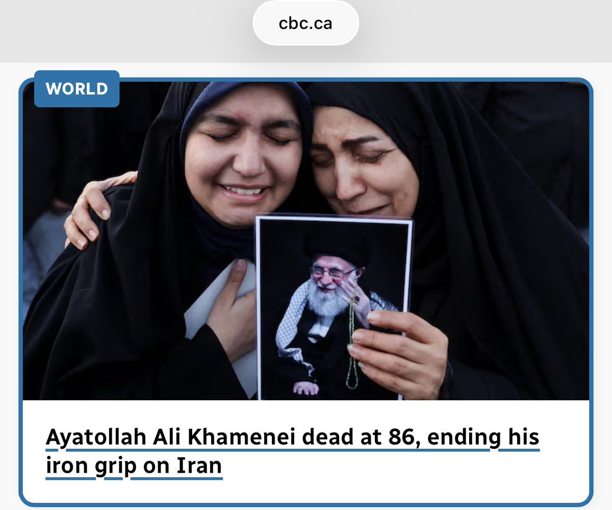 Wild that this is the picture the CBC ran with this story. 

80% opposition to the regime in their own country, massive human rights abuses, tens of thousands killed in recent protests, but this is the picture?

Embarrassing