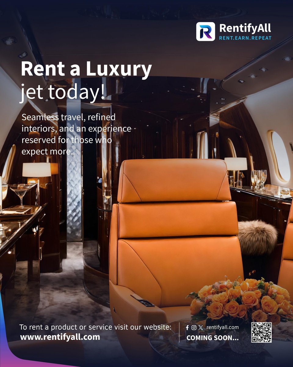 RentifyAll's tweet photo. Rent a luxury jet today. Enjoy Seamless travel, redefined interiors and an experience reserved for those who expect more.
#RentifyAll
#RentEarnRepeat
#RentAnythingAnywhere https://t.co/Rtjt9lMZbg