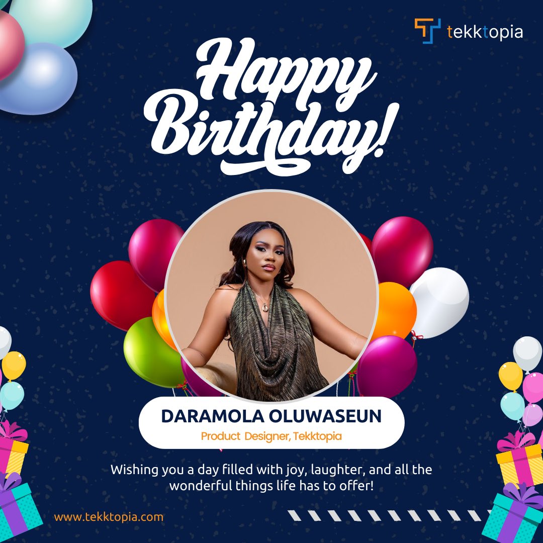 tekktopialtd's tweet photo. Happy Birthday to Oluwaseun 🎉 A brilliant Product Designer whose creativity and vision continue to inspire us all. Wishing you endless joy, success, and memorable moments today and always!

#tekktopia #tekktopialtd #tekktopialimited https://t.co/TX50gl5syI
