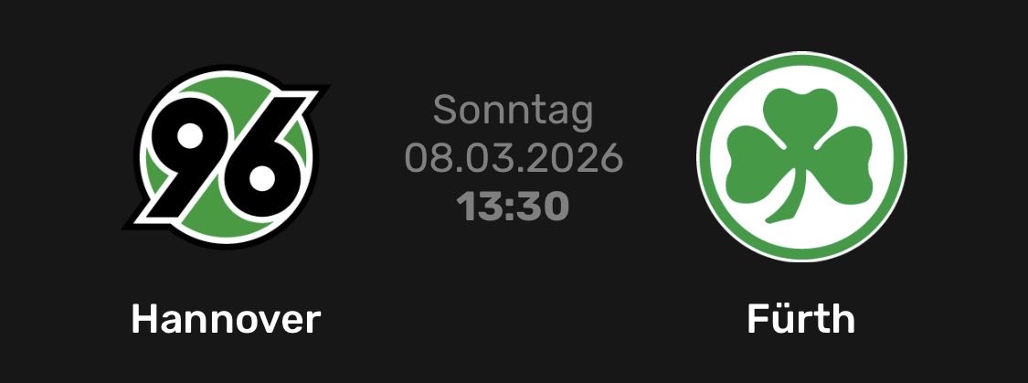 25 Spieltag #Bundesliga2 
Hannover 96 - Greuther Fürth
#NiemalsAllein #H96
<a href="/kleeblattfuerth/">SPVGG GREUTHER FÜRTH</a>  #H96SGF