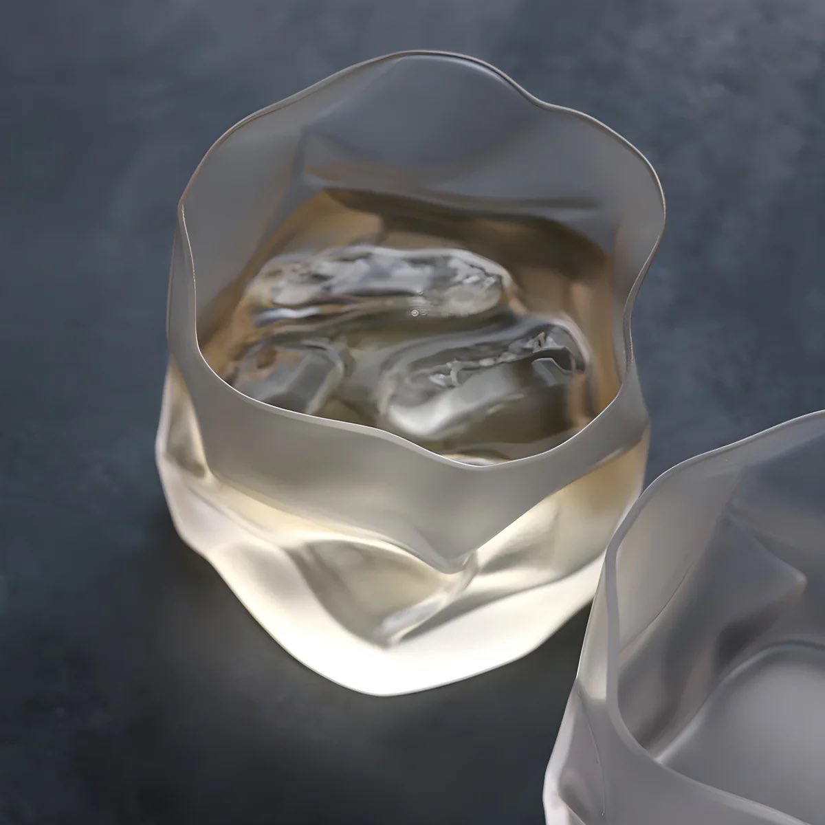 Crumple Old-fashioned glass designed by Makoto Komatsu, 1980