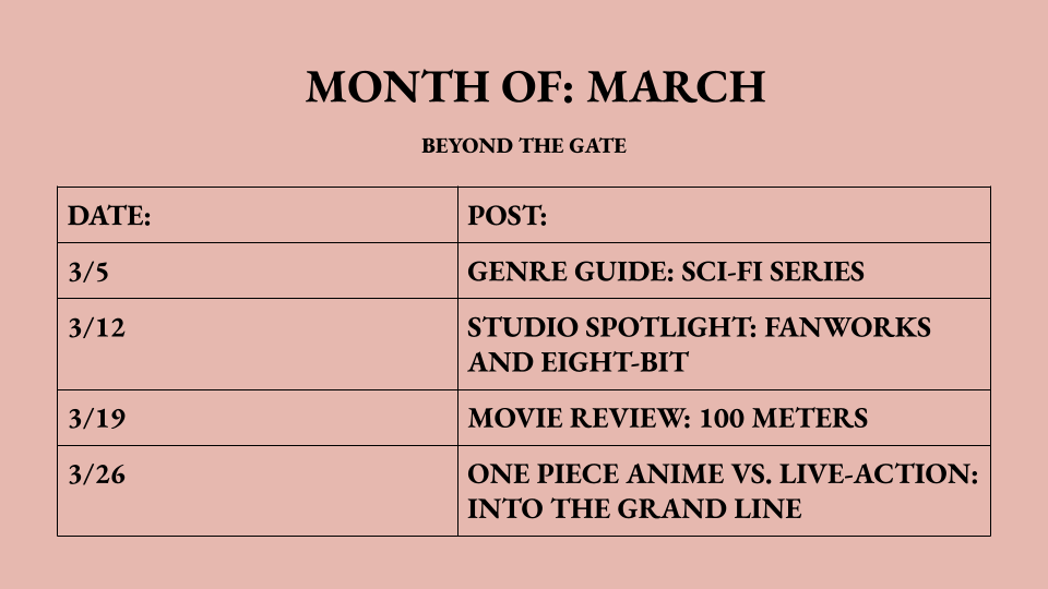 Happy first day of March! And with it comes our monthly schedule. This month is jam-packed with a variety of posts. Be sure to check them out when they go live.
#anime #blog #animeblog #monthlyschedule