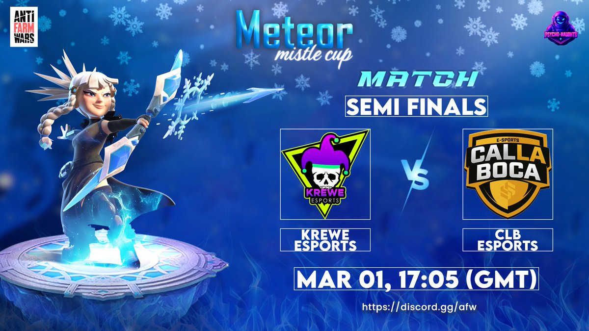 From Quarter Finals to Semi Finals, show us your support and cheer the Krewe to victory  🔥🍻
⸻ ⋆★⋆ ⸻ 
🏆  Meteor Mistle Cup  
⚔️  Krewe Esports vs CLB Esports
📅  1-Mar, 12pm EST/17:00 UTC
⸻ ⋆★⋆ ⸻ 
🎦 𝐖𝐚𝐭𝐜𝐡 𝐋𝐈𝐕𝐄:
mr_morningstaarr__
Twitch: