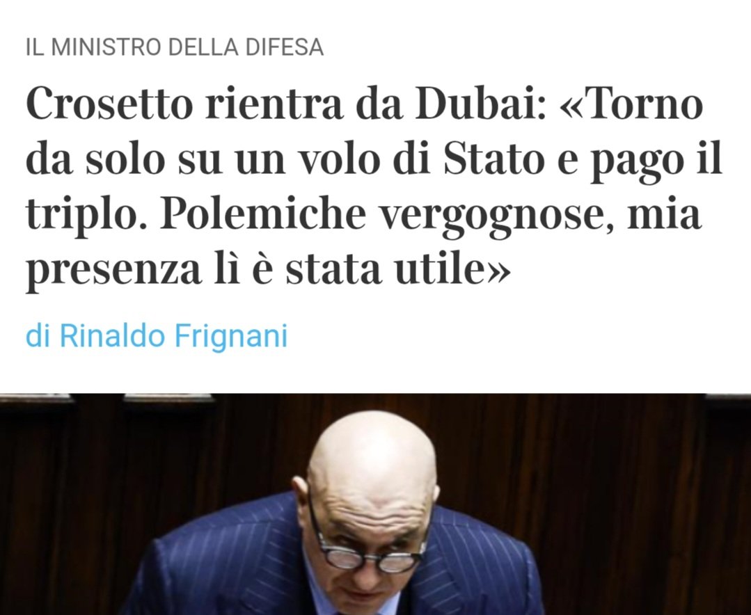 Prima versione:
"Era partito venerdì pomeriggio per andare a prendere moglie e figli".
Seconda versione:
"Mia presenza lì è stata utile".
#tajani "io non sapevo",
#Dubai #crosetto