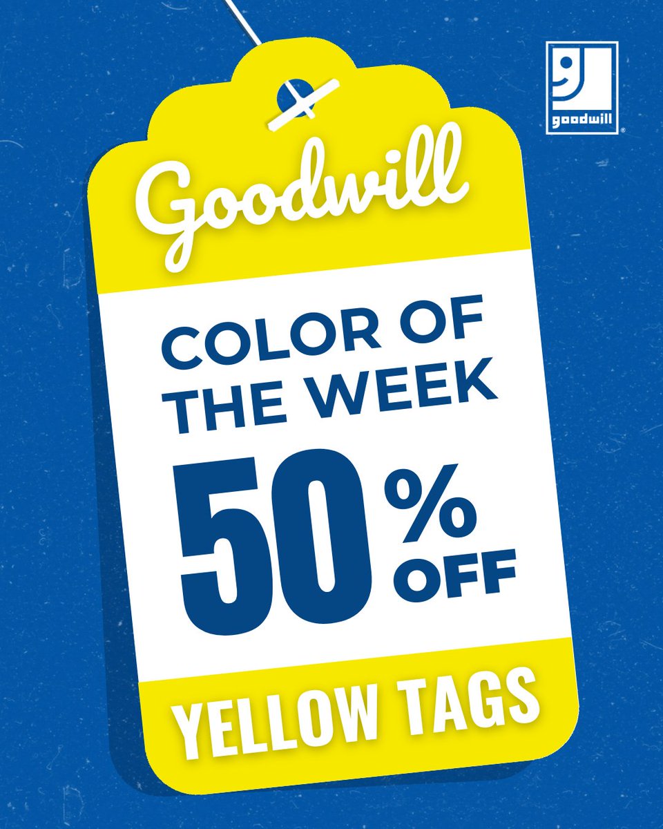 goodwillsa's tweet image. The Color of the Week is 💛 YELLOW! 💛 Take 50% off all yellow-tag items. 🏷️

To find a Goodwill store near you, visit goodwillsa.org/locations/ 🔗

#Goodwill #GoodwillSanAntonio #GoodJobEveryone👍 #Thrift #Thrifting