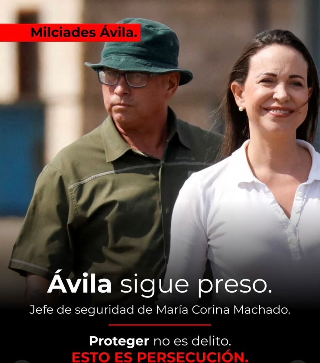 luisgonzaloprz's tweet photo. PRESOS POR CUSTODIAR A MARÍA CORINA MACHADO🚨

-Milciades Ávila (Jefe de seguridad)
-Edwin Moya (seguridad)

Ambos se encuentran presos en la cárcel de Yare, por ser el equipo de seguridad de la premio Nobel de La Paz.

¡EXIGIMOS SEAN LIBERADOS YA! https://t.co/C10v4HShrH