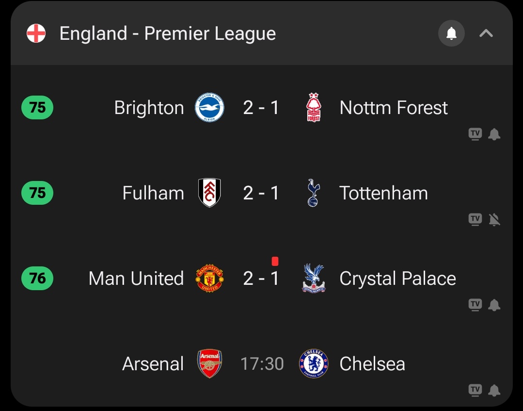 All home teams are winning today.

Pray for Chelsea FC 
#FULTOT #MUNCRY #ARSCHE