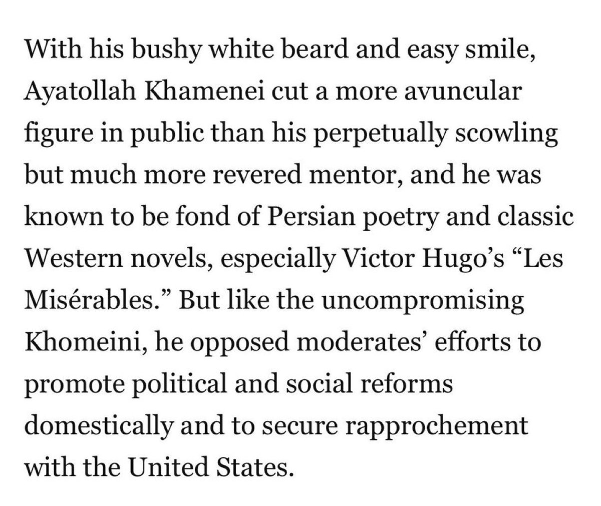 The Washington Post basically called the ayatollah a sweet, cultured, Santa Claus in their obituary for him.

This is far beyond the “austere religious scholar” nonsense from years ago.