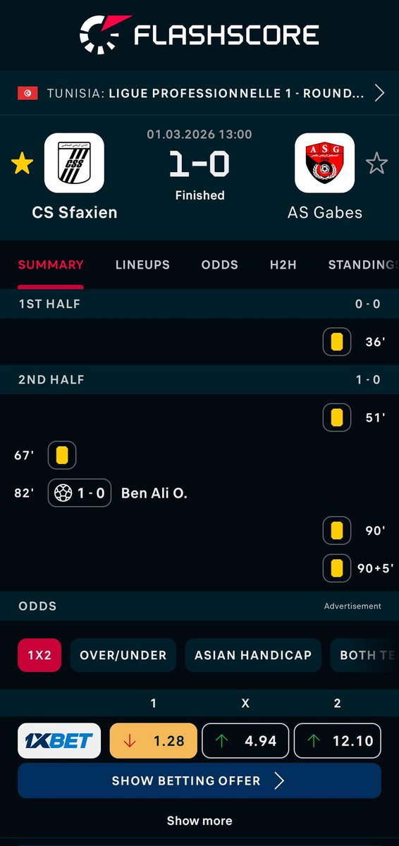 CS Sfaxien - AS Gabes 1:0

More info: flashscore.com/r/?t=1&id=2TZl…