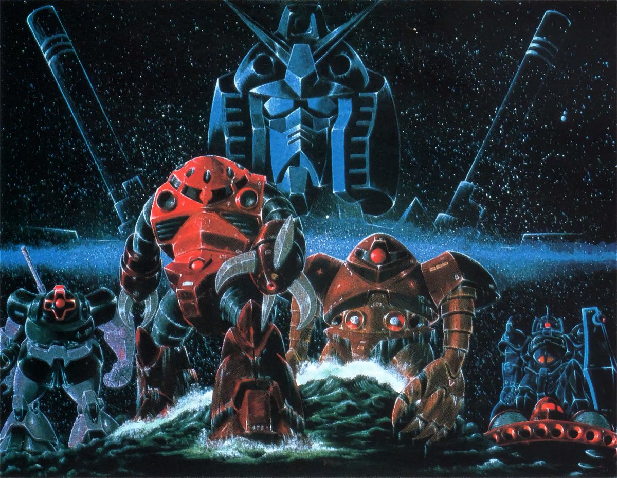 Kunio Okawara illustrations and mecha design for the first Gundam trilogy (1981-82)
