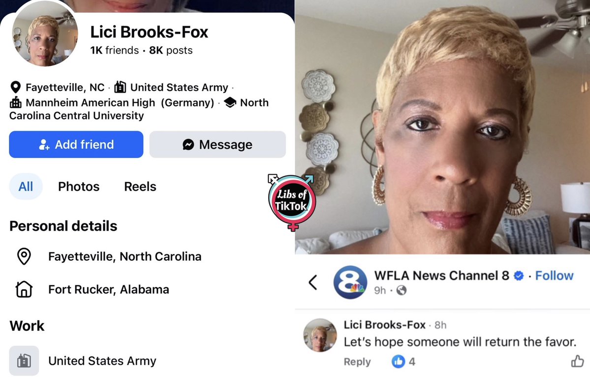 Meet Lici-Brooks Fox. She works in the US Army according to her Facebook.

In response to Trump kiIIing Khamenei she said she hopes “someone will return the favor” aka kiII Trump.

Please look into this <a href="/SecWar/">Secretary of War Pete Hegseth</a>