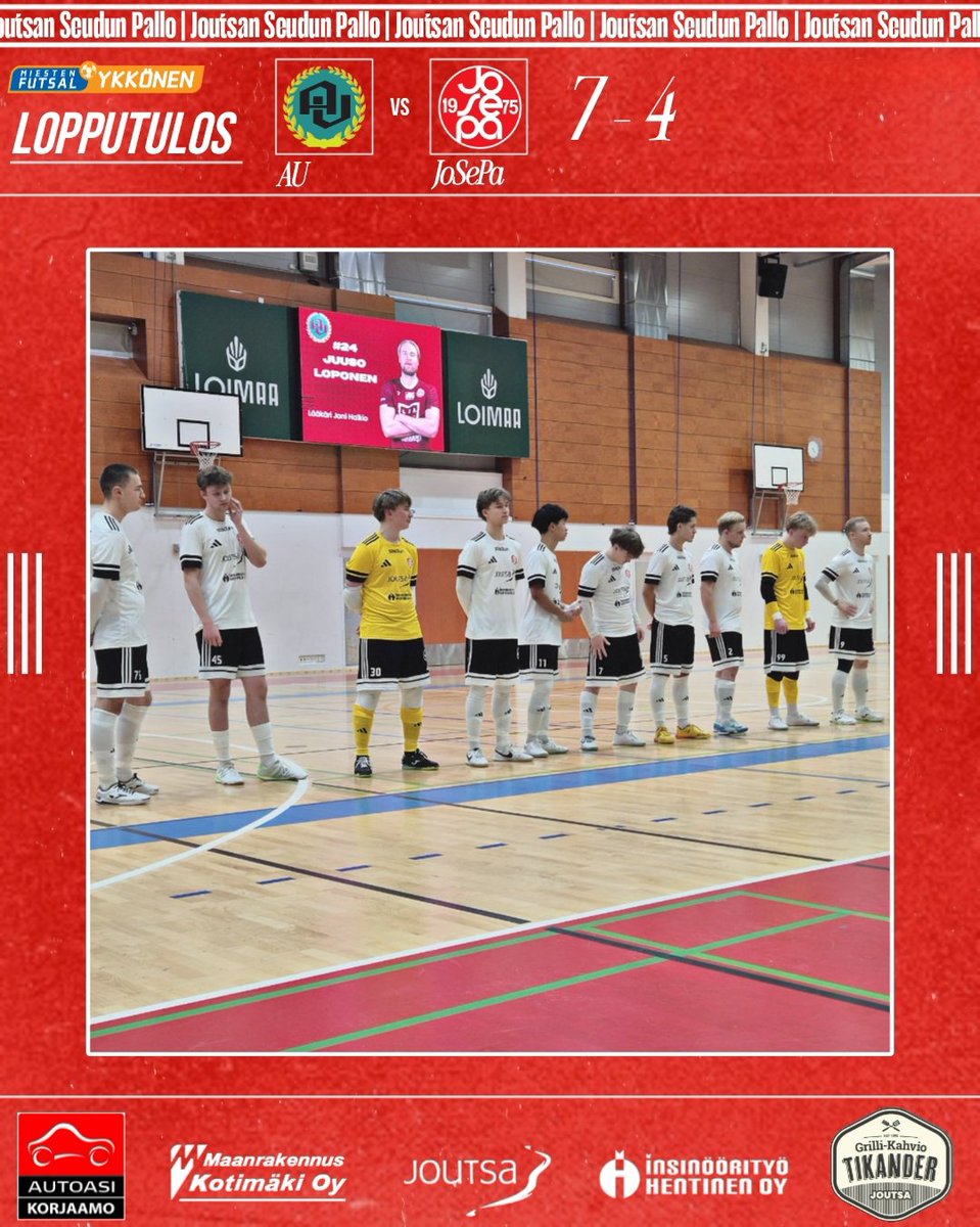 Hyvää taistelua läpi pelin ja tolpatkin kolisi moneen otteeseen, mutta ei riittänyt rahkeet pisteisiin. Eteenpäin ja kohti ensi lauantain kauden päätösottelua! 👊🏻🔴⚽

#futsalfi #joutsa