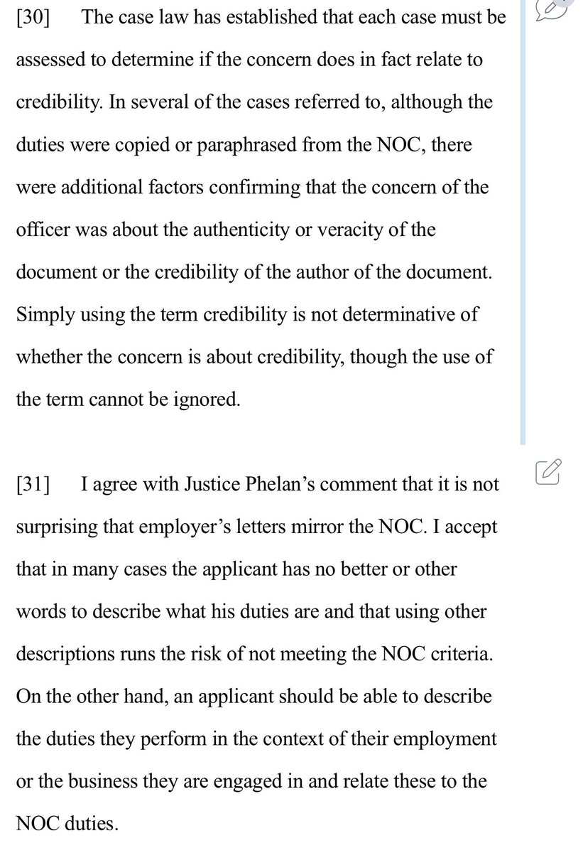 MannyLidher's tweet image. Employment Letters &amp;amp; NOC Wording in Express Entry- what the Federal Court says

The Court has made a few key points clear:

• Officers must conduct a qualitative assessment of the actual work performed, not a mechanical comparison of wording (Qin, 2013 FC 147; Chen, 2016 FC