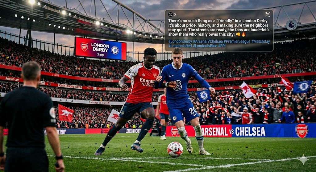 shazzad_ho3280's tweet photo. There’s no such thing as a "friendly" in a London Derby. It’s about pride, history, and making sure the neighbors stay quiet. The streets are ready, the fans are loud—let’s show them who really owns this city! 👊
#LondonDerby #ArsenalVChelsea #PremierLeague #MatchDay #EPL https://t.co/bLw0tiZpIT