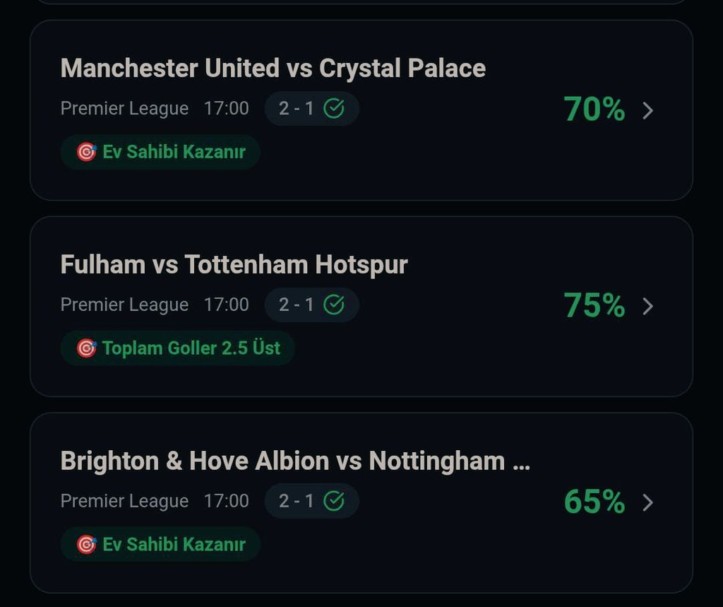 Almanya Bundesliga 2.lig
İngiltere Premier Lig

Verilen analizlerin hepsi geldi. 
- Follow and RT
- DM 
Antalyaspor - Fenerbahçe ⚽
Arsenal - Chelsea ⚽

#bahis #bet #fenerbahce #iddaa #kupon #canlımac #antalyaspor #arsenal #chelsea #livematchai #livematch