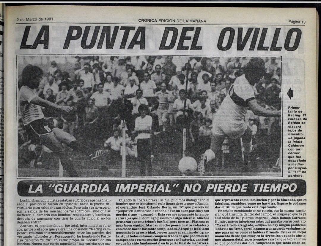 🗓 1/3/1981, <a href="/RacingClub/">Racing Club</a> le ganó 2 - 0 a <a href="/caplatense/">Club Atlético Platense</a> en el Perón con goles de Roldán y Villarruel (Fecha 2 de Campeonato Metropolitano).
<a href="/768903/">Xardain⭐⭐⭐</a>
<a href="/emiliano_2026/">Emiliano</a> <a href="/pomelo_10/">Fabi Codevilla🎙⚽️🥊🏎</a> <a href="/carlosakd53/">Carlos Gonzalez</a> <a href="/bevilacqua_dany/">Dhb</a> <a href="/litotrabes/">LITO TRABES</a> <a href="/ReySerWal/">Sergio W. Aguirre</a> <a href="/sergiocareca7/">sergio luccisano</a> <a href="/albertogiacumbo/">alberto giacumbo</a> <a href="/darioalturria/">Dario Alturria</a>