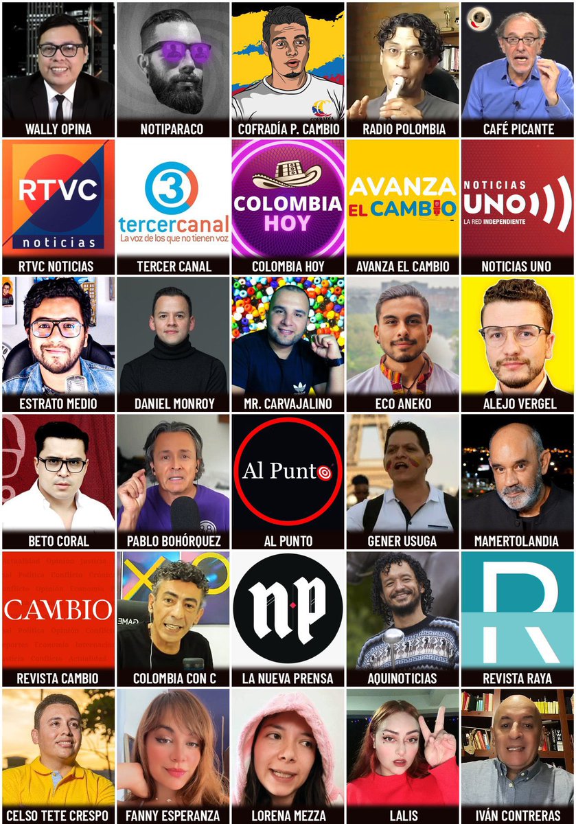 Este collage de medios, activistas y youtubers al servicio de la izquierda, del establecimiento, de Petro y de Cepeda necesita ser actualizado urgentemente. Pónganme a <a href="/DCoronell/">Daniel Coronell</a>, <a href="/AnaBejaranoRG/">Ana BejaranoRicaurte</a> y la Duzan.

😂🔥🫠