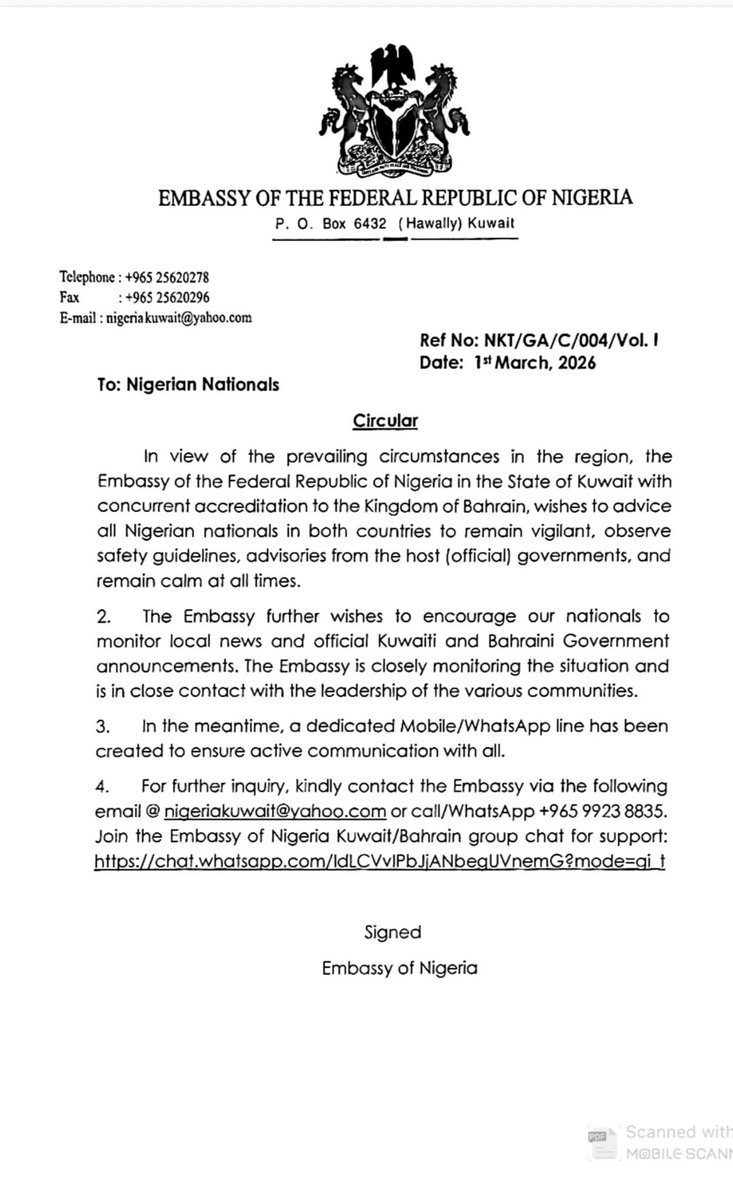 Important Notice: For Nigerian citizens in Kuwait and Bahrain