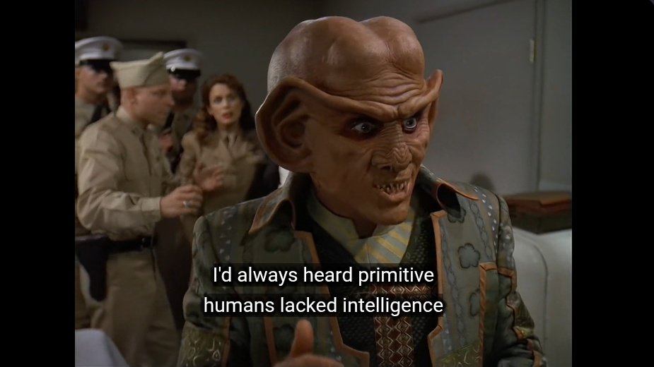 archaicf0ssil's tweet photo. Capitalist aliens from the star trek future getting sent back in time and captured by the US military and being in shock by how stupid and cruel 20th century humans are is such a great concept. We're even worse than the ferengi. https://t.co/Gr51bx6Gbi