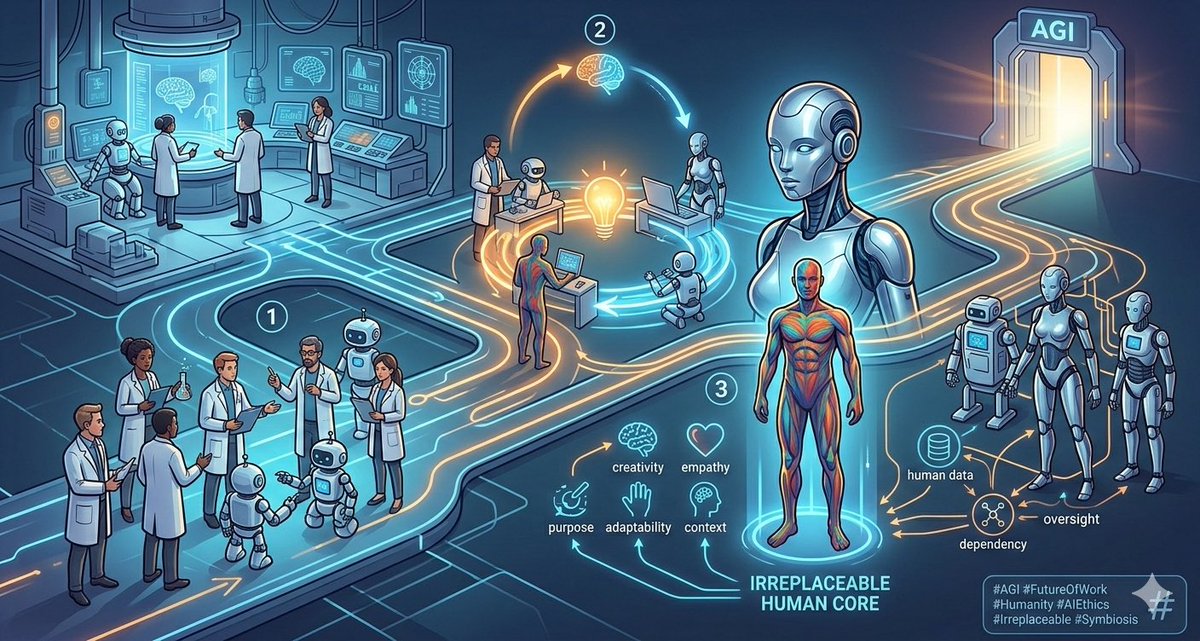 artsavinghearts's tweet photo. Along the path to AGI, humans benefited the most, as they were ultimately not replaceable by the machines and the machines were more dependent on humanity.
#HumanCentricAI #HumanFactor #Symbiosis #HumanPotential #Creativity #Irreplaceable https://t.co/pq2DkWSfgA