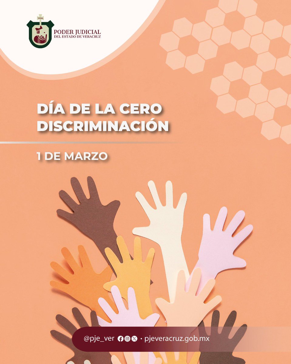 En este Día de la Cero Discriminación, el Poder Judicial del Estado de Veracruz refrenda su compromiso con una justicia incluyente, donde todas las personas sean tratadas con dignidad, respeto e igualdad.
