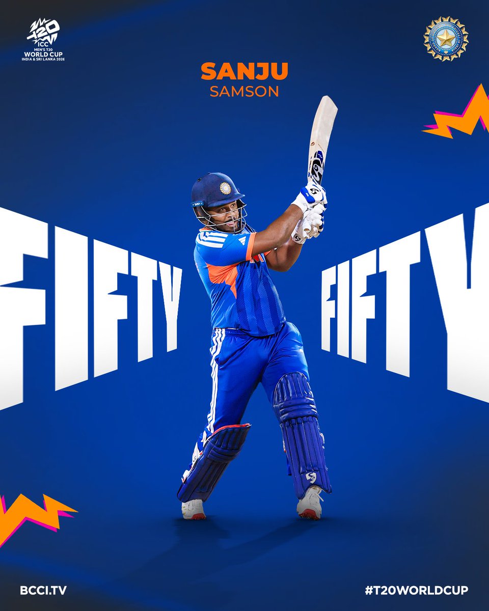 BCCI's tweet photo. Big match impact 👊

A fluent 2⃣6⃣-ball FIFTY for Sanju Samson in the chase 🫡

#TeamIndia need 98 runs from 60 deliveries. 

Updates ▶️ https://t.co/ur4pr8Bi3K

#T20WorldCup | #MenInBlue | #INDvWI | @IamSanjuSamson https://t.co/SZ0E1NRxHZ