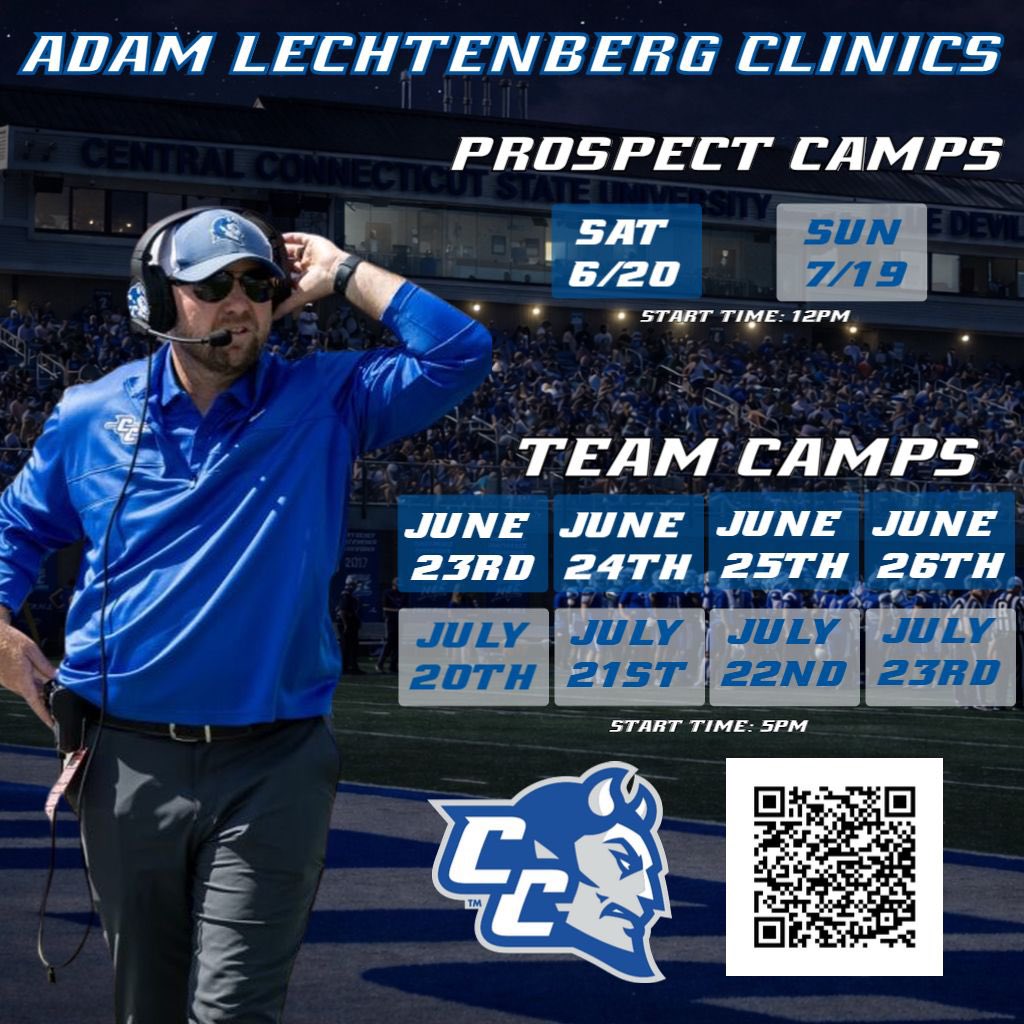 ccsu_fb's tweet image. 🚨ALERT🚨

Registration is now live for our 2026 Clinics ‼️‼️ Visit campscui.active.com/orgs/AdamLecht… or Scan the QR-Code to sign up today!!!

#GoBlueDevils