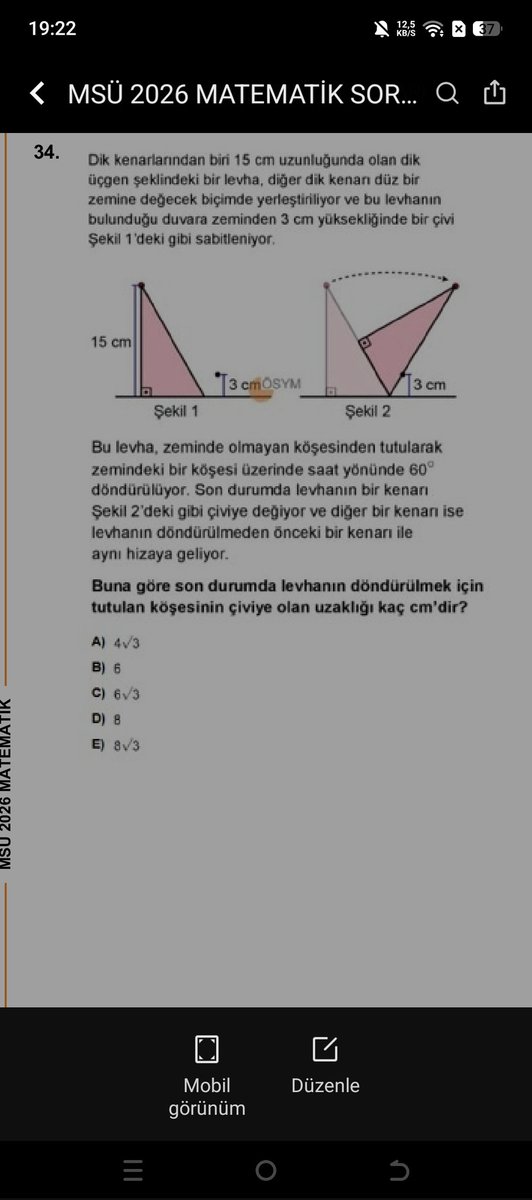 Msüde bu soru hatalı bence 8√3 yaptım ama cevap ne