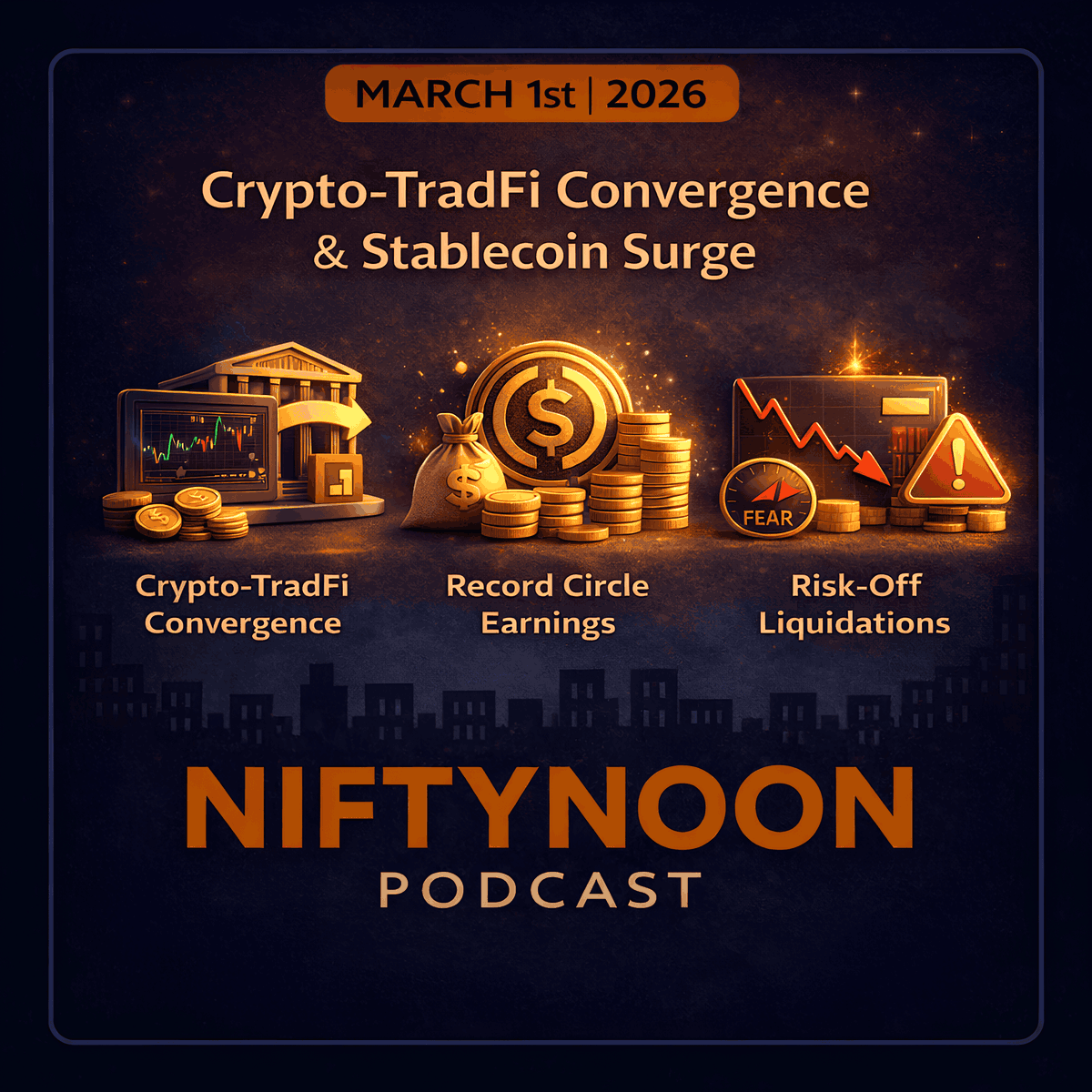 NiftyNoon Podcast | Mar 1st. 2026🎙️

• Coinbase launches 24/5 equities
• Kraken lists tokenized stock perps
• Circle prints $133M profit
• USDC at $75B
• $468M liquidated on tariff fears
• Fear Index hits 5
• TradFi lines are collapsing.

Full breakdown below⬇️