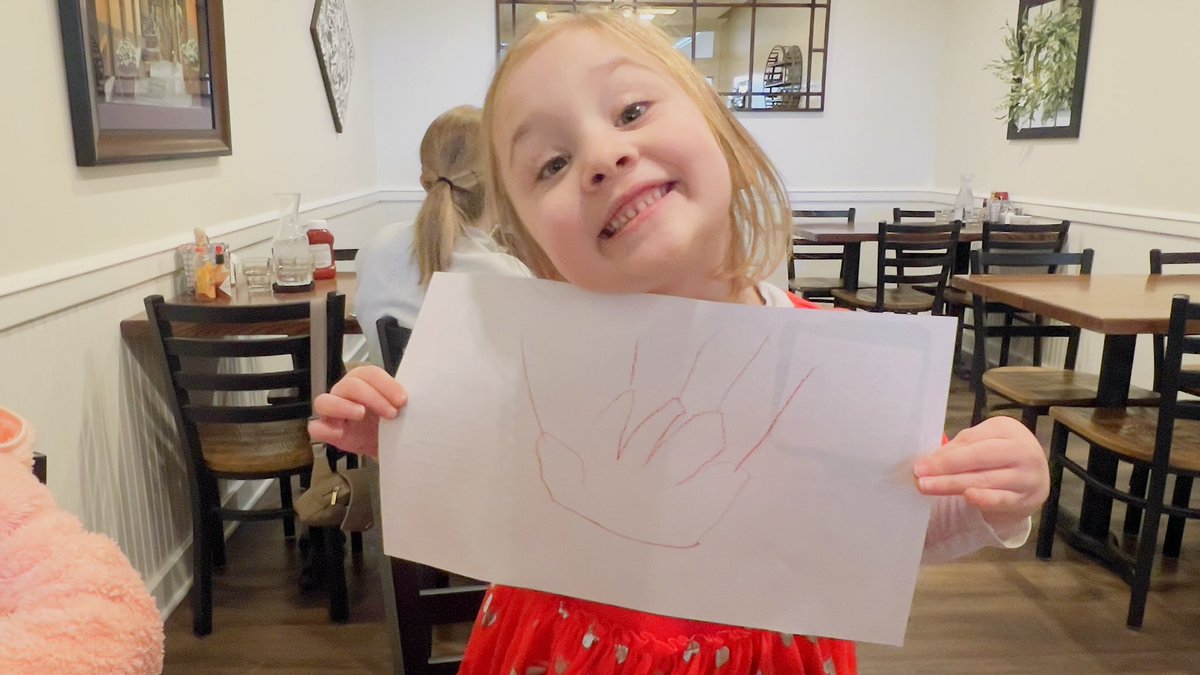 My sweet girl, fresh from Sunday School, colors a Freddy Krueger glove and is sooooo proud. 👀