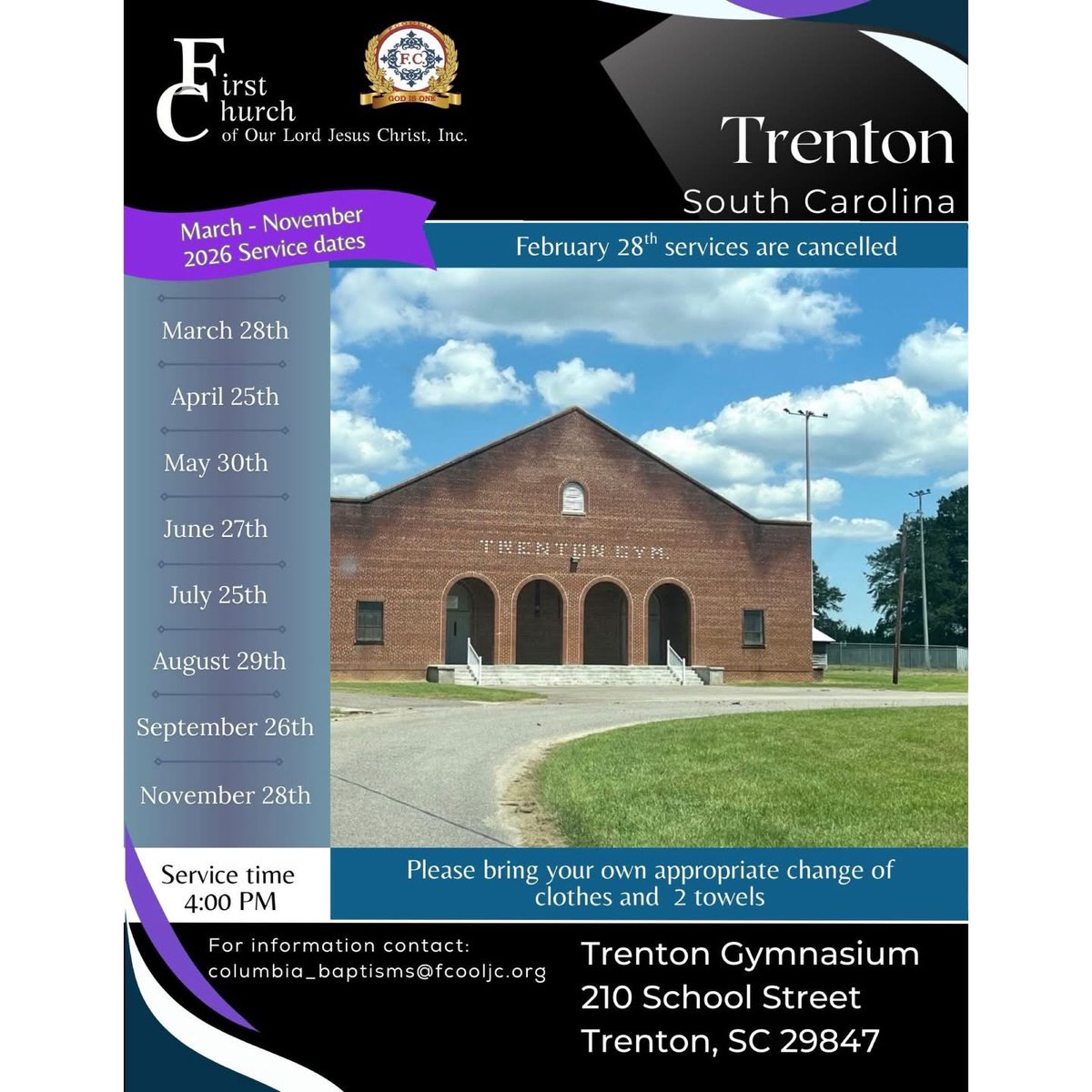 TruthofGod1's tweet photo. Join us for services in Trenton, SC! The services are listed from this month to November. See flyer for details. https://t.co/8ETZ3Q0L15